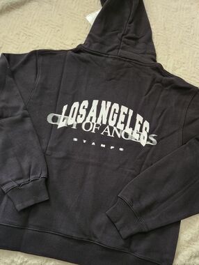 Stampd City of Angels Graphic Print Pullover Hoodie Black L Men's Hooded